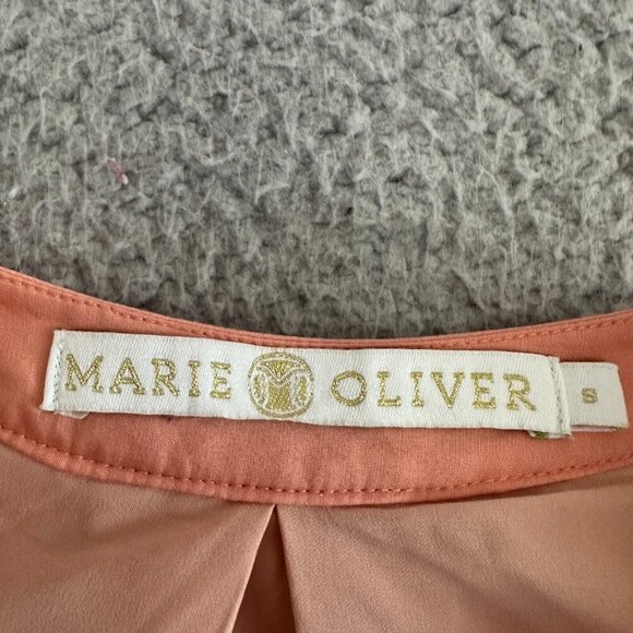 MARIE OLIVER Silk Blend Dress Eyelet Puff Sleeve Peach Pink - Picture 13 of 16